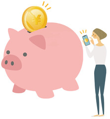 貯金,ネットバンキング,スマホを持つ女性
