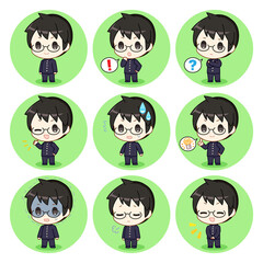 制服の男の子 全身 表情 アイコン 眼鏡