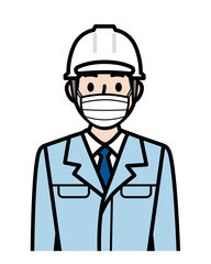 マスク ヘルメット 男性 現場監督 案内 説明 作業員 上半身