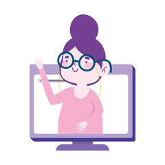 online education teacherin computer screen isolated icon design white background