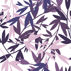 Abstract pink branches with leaves seamless pattern. Fashion background.