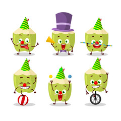 Fototapeta premium Cartoon character of green coconut with various circus shows
