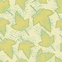 Fototapeta na wymiar Yellow maple leaves seamless pattern on light background. Vintage autumn leaf wallpaper.