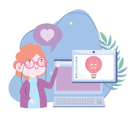 online education, teacher computer homework, website and mobile training courses