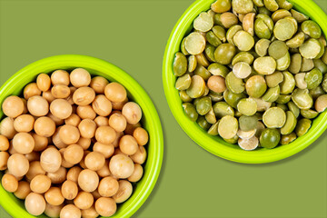 jars with fresh food with soy and another one with halved peas