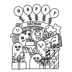 Happy birthday Doodle Cartoon Illustration