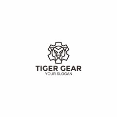 illustration of tiger head logo and gear icon for companies such as automotive, industry, industrial machinery, automotive products, machine tools, and others