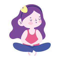 little girl sitting crossed legs character isolated icon design white background