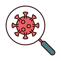 Obraz premium covid 19 coronavirus prevention, virus pathogen magnifier analysis, spread outbreak pandemic line and fill style icon