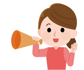 メガホンで声援を送る　女性　イラスト