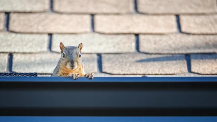 Printed roller blinds Squirrel Squirrel peeking out from the gutter edge on the roof