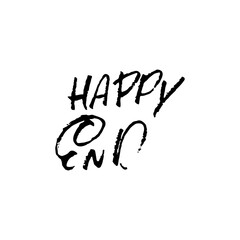 Happy end. Hand drawn dry brush lettering isolated on white background. Vector illustration.