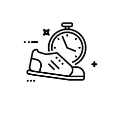 Sneakers and stopwatch, running at speed, hurry, shoe and clock, vector icon on white background