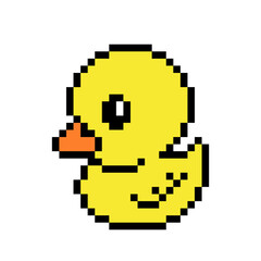 Pixel 8 bit rubber duck. Vector illustration of an animal in pixel art.