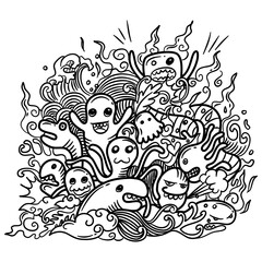 Hand drawn of cute doodle monster. Vector illustration.
