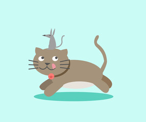 Cat, mouse, animal, cute, cartoon, illustration, children, pet, interesting, playful, lively, play, game, joy, happiness, kindergarten, preschool education,