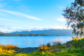 Landscape Scenery of Lake Te Anau, South Island, New Zealand; Calm Morning Time