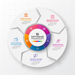 Circle chart infographic template with 5 options,Vector illustration.
