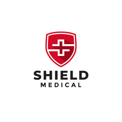 shield medical logo, creative cross health with shield letter s vector