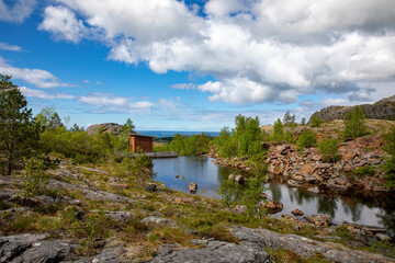 On a hike to Lake Vaagsvatnet a great summer day, Sømna municipality in Northern Norway