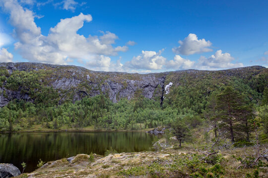 On a hike to Lake Vaagsvatnet a great summer day, Sømna municipality in Northern Norway