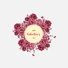 Happy Valentine's Day greeting card love letter. Rose flower with text on white color background. For Valentine's day, Mother's and birthday greeting card design.