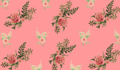 Valentine’s day roses bouquet pattern background/Floral pattern background. For Valentines, Mother’s, Birthday, Wedding and Anniversary. Cover template, banner, greeting card, postcard, event.