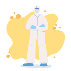 thank you essential workers concept, medical doctor with protective suit and mask, professional character