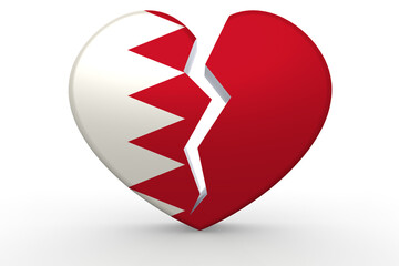 Broken white heart shape with Bahrain flag