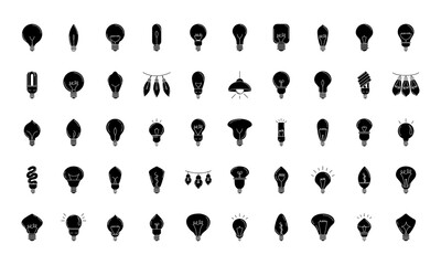 electric light bulb, eco idea metaphor, isolated line style icons set