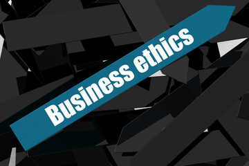 Business ethics word on the blue arrow