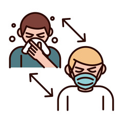 covid 19 coronavirus prevention, people with mask and dry cough, spread outbreak pandemic line and fill style icon