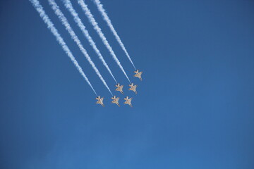 Formation of aircrafts in the airshow.