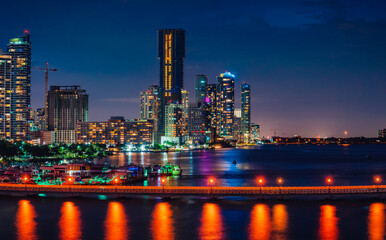 miami florida city at night beautiful bridge buildings sea boat lights prints lighting 