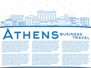 Outline Athens Greece City Skyline with Blue Buildings and Copy Space.