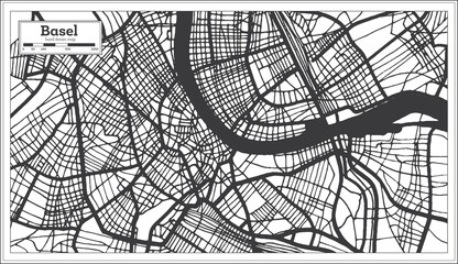 Basel Switzerland City Map in Black and White Color in Retro Style.