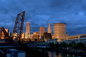 Fototapeta na wymiar Cleveland skyline at night, CLE at Night, 216 cityscape