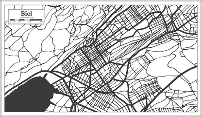 Biel Switzerland City Map in Black and White Color in Retro Style.