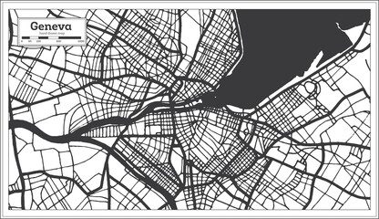 Geneva Switzerland City Map in Black and White Color in Retro Style.