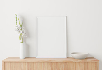 Obraz na płótnie Canvas Home interior poster mock up with frame on the table and white wall background. 3D rendering.