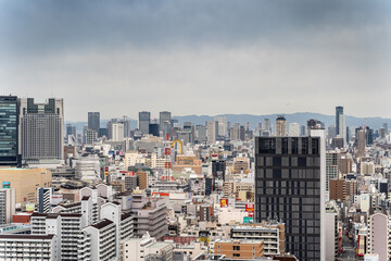 Fototapeta na wymiar Osaka City Skyline View from Osaka Tower - Osaka, Japan