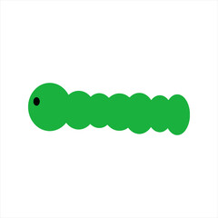 Green caterpillar with black eye, simple flat vector illustration, isolated insect