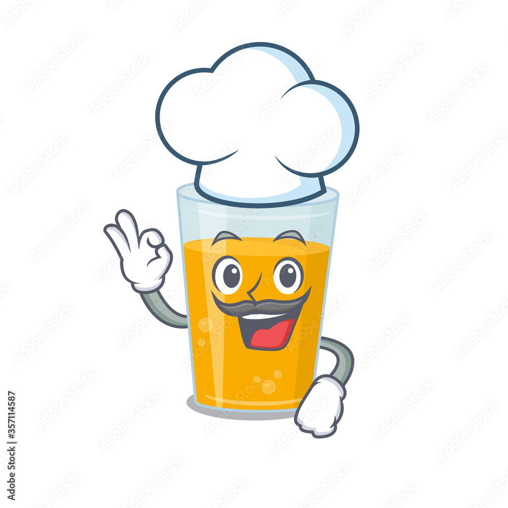 Wall mural Talented glass of orange juice chef cartoon drawing wearing chef hat