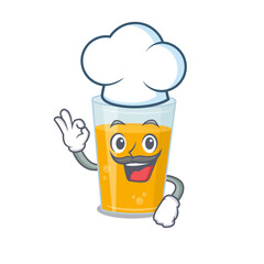 Talented glass of orange juice chef cartoon drawing wearing chef hat