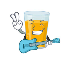 brilliant musician of glass of orange juice cartoon design playing music with a guitar
