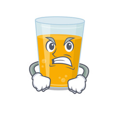 A cartoon picture of glass of orange juice showing an angry face