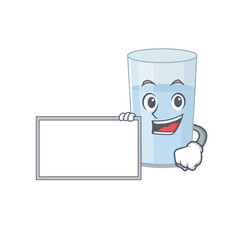 Cartoon character design of glass of water holding a board