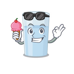 A cartoon drawing of glass of water holding cone ice cream