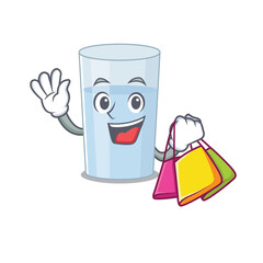 wealthy glass of water cartoon character with shopping bags