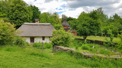The old house of peasants in the museum Pirogovo. National Museum of Folk Architecture and Everyday Life of Traditional Folklore Houses of Different Regions of Ukraine